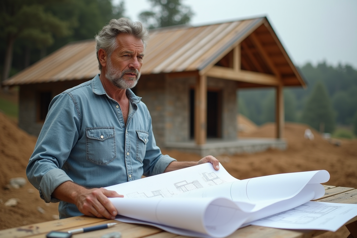 Architecte en extérieur avec plan pour construction durable