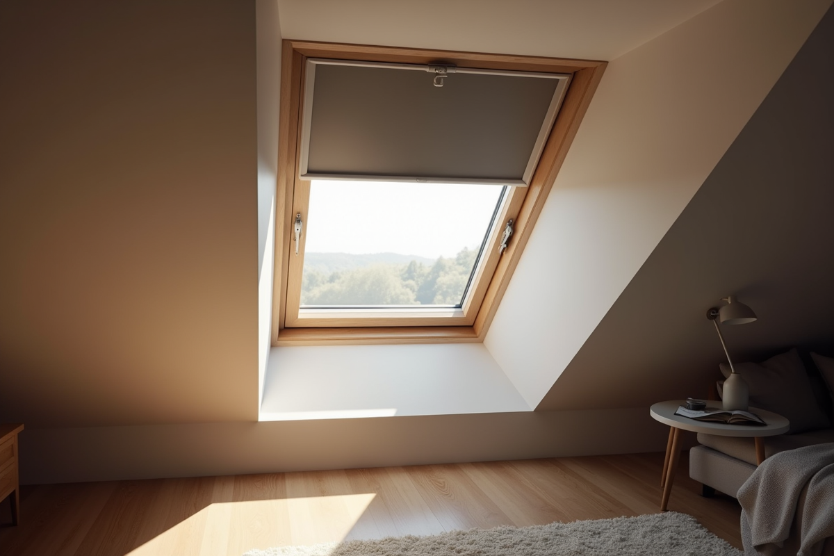 Chambre moderne en grenier avec velux et obscurcissant